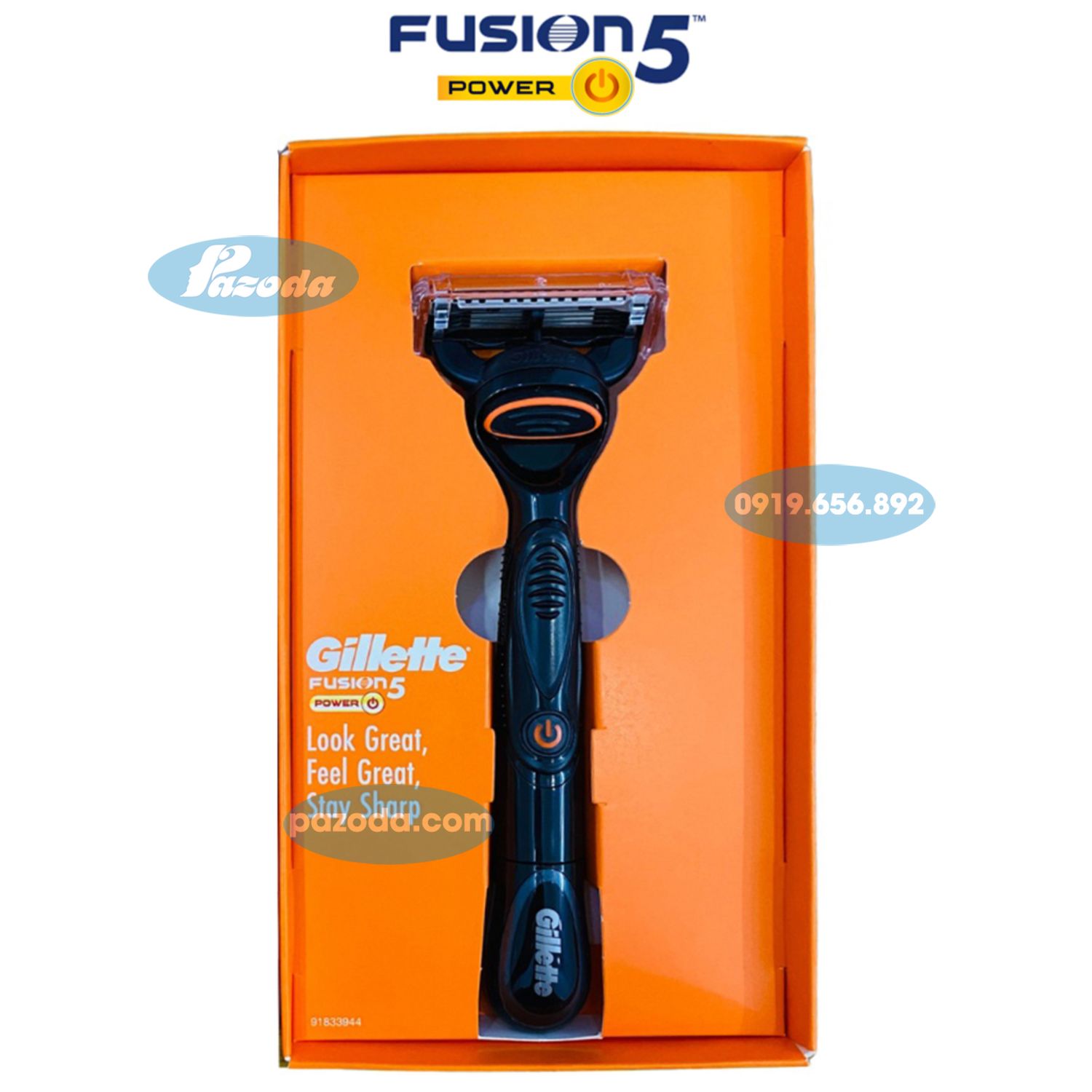 Dao cạo râu 5 lưỡi Gillette Fusion5 Power (1 tay cầm sử dụng pin và 2 đầu cạo 5+1)