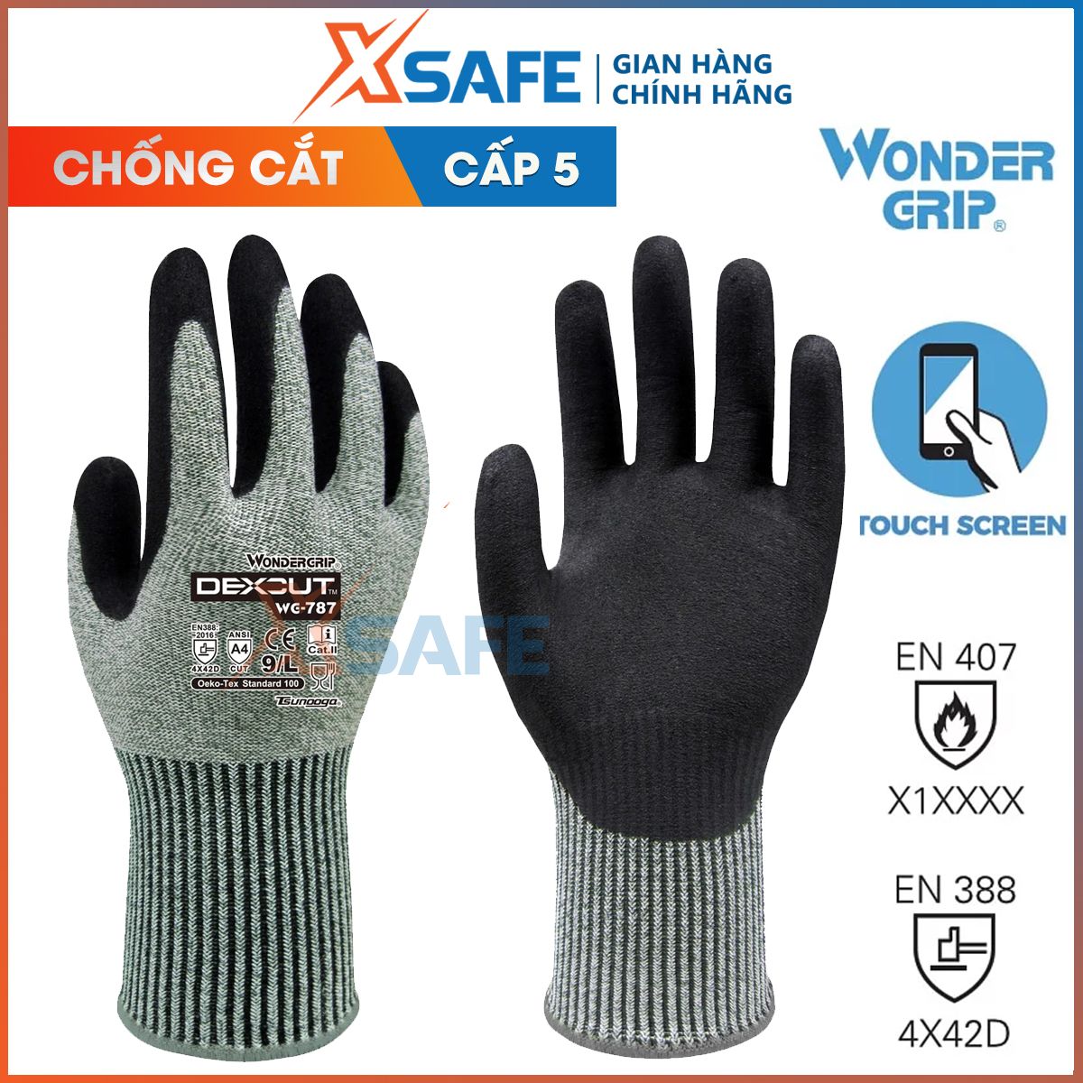 Gloves cut resistant level 5 wonder grip wg-787 coated with nitrile gloves, protective gloves Japan, anti-cutting, anti-slip, heat resistant-xsafe