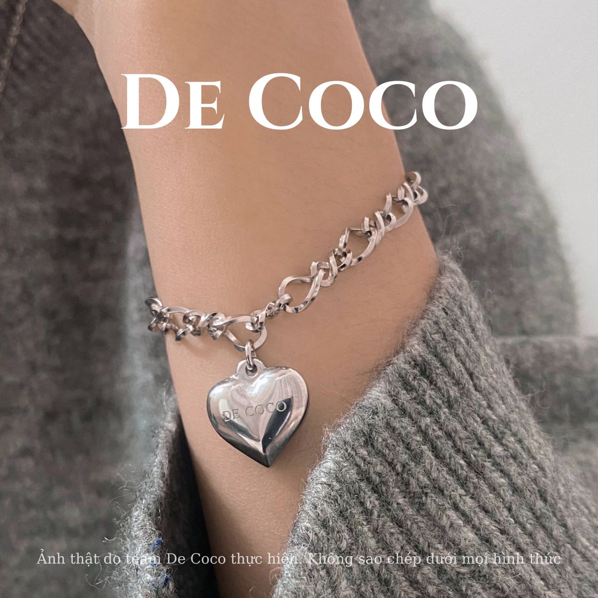 Không đen gỉ - vòng tay lắc tay nữ trái tim phồng dây xích chainy de coco