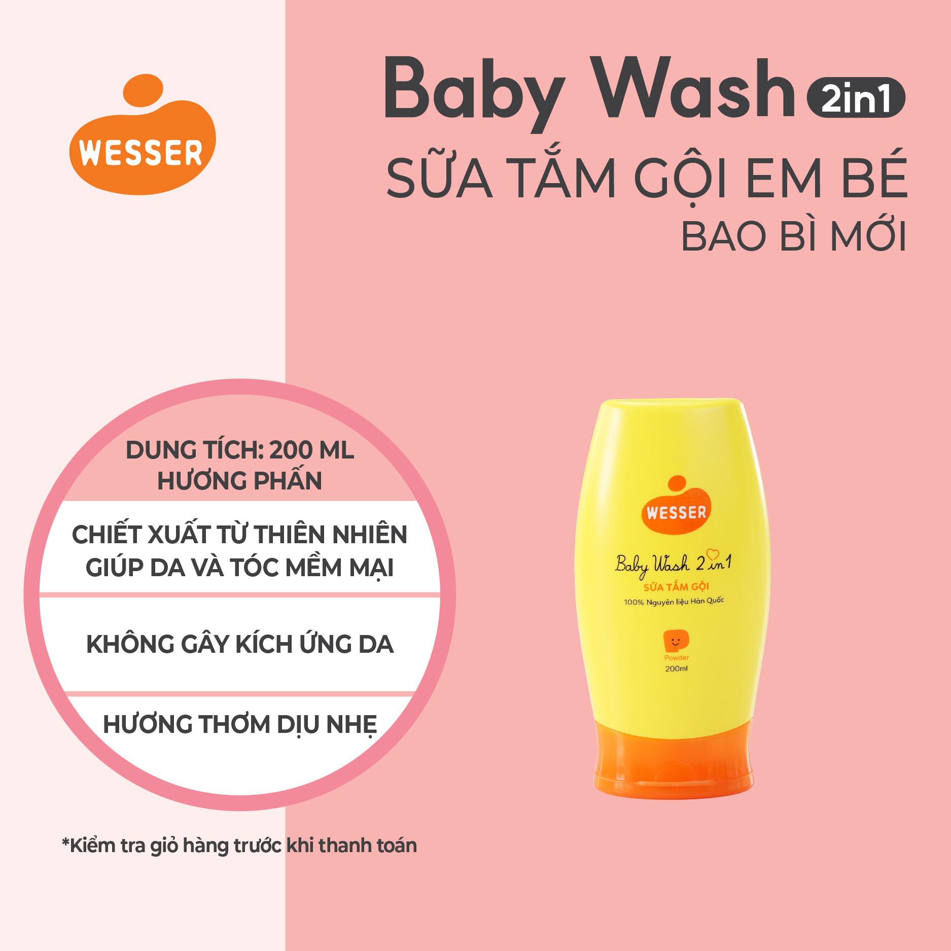 Sữa tắm gội Wesser 2 in 1 200ml [ BAO BÌ MỚI ]