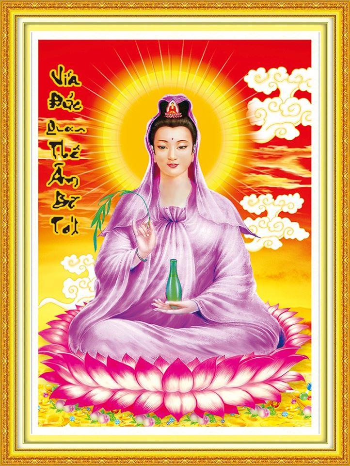 Tranh chấm đá Cao cấp Quan Thế Âm Bồ Tát cao cấp- KT: 75x53Cm