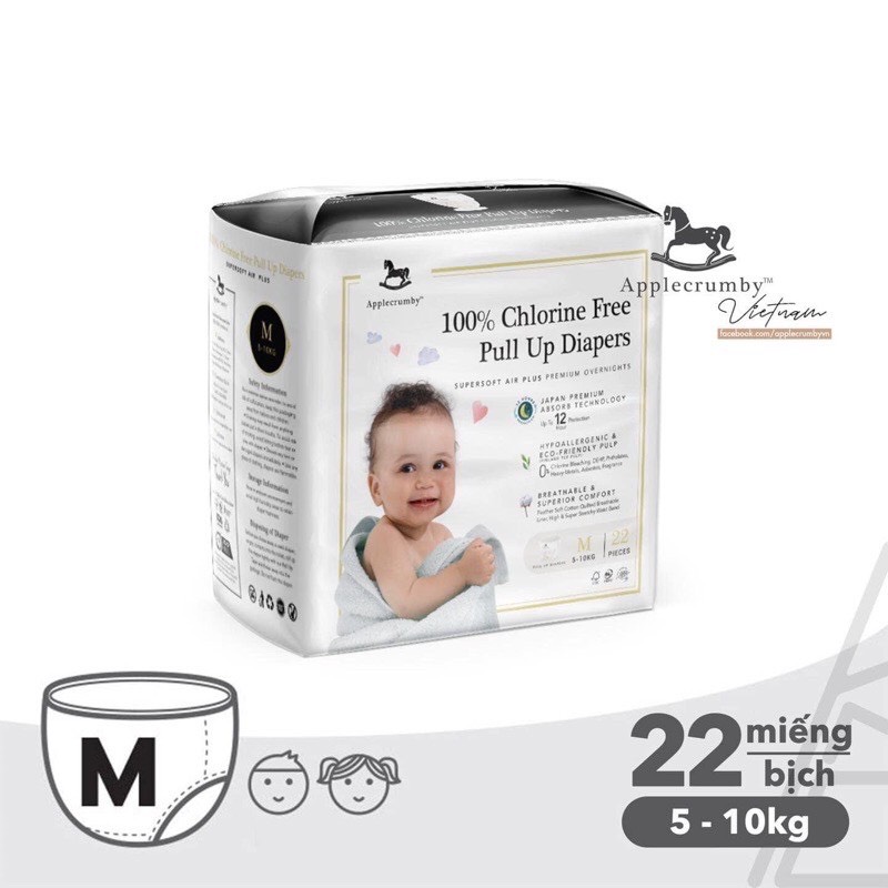Tã/ Bỉm APPLECRUMBY Overnights dán/ quần đủ size