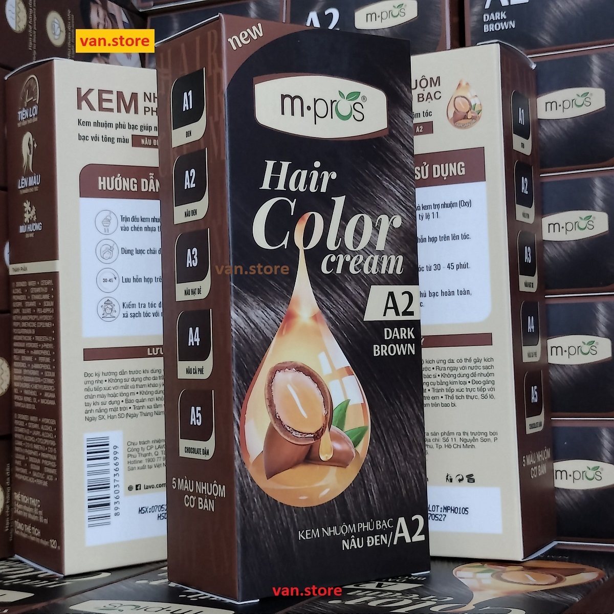 [Đủ Màu]Combo 5 Hộp Kem Nhuộm Phủ Bạc Dưỡng Chất Thiên Nhiên M.Pros Tặng Kèm Chai Oxy +Găng Tay/  Đen- Nâu Đen- Nâu Sáng