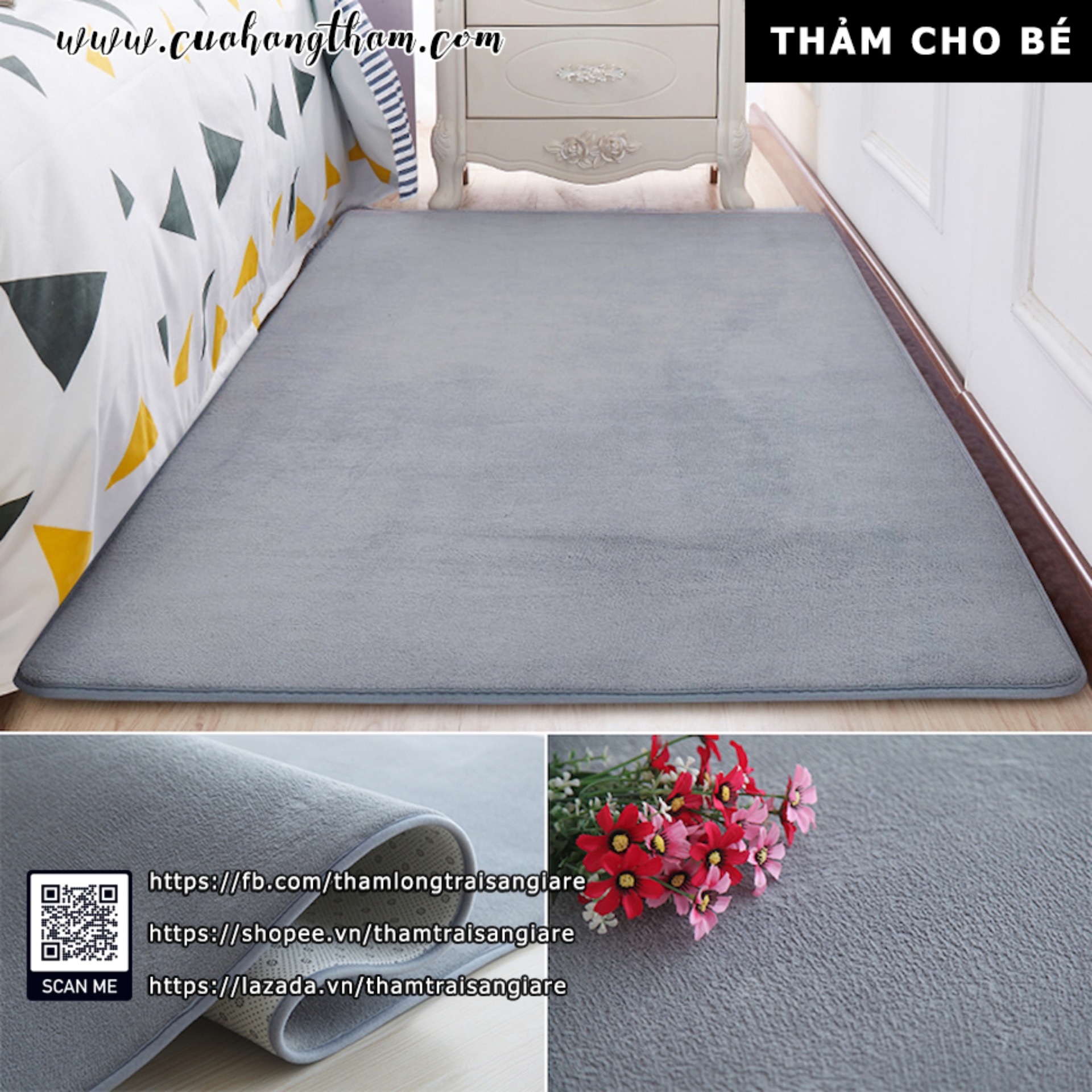 Thảm trải sàn cho bé màu xám | mềm mịn | an toàn | giá rẻ | kho tphcm