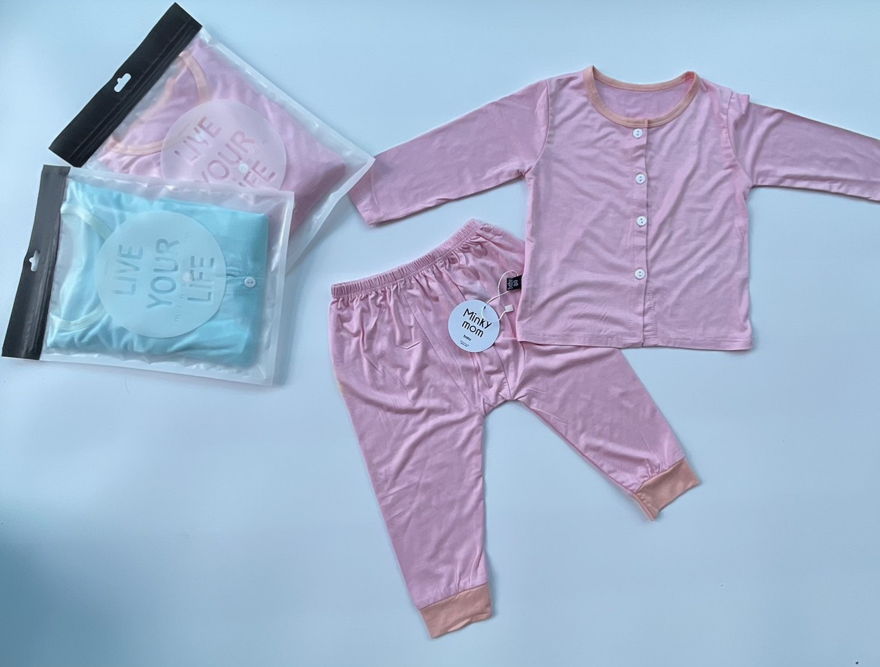 Bộ Minkymom Dài Tay Chất Thun Lạnh Cài Nút