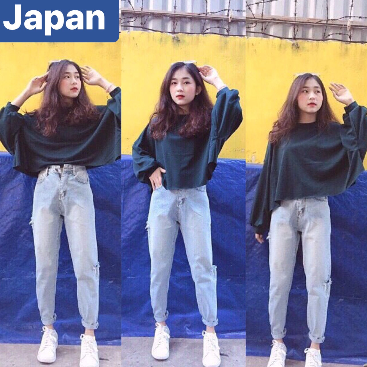QUẦN BAGGY JEAN NỮ CHẤT BÒ XANH RÁCH 2 BÊN SÀNH ĐIỆU NHẬT BẢN LƯNG CAO NÂNG MÔNG JP-205 JAPAN FASHION