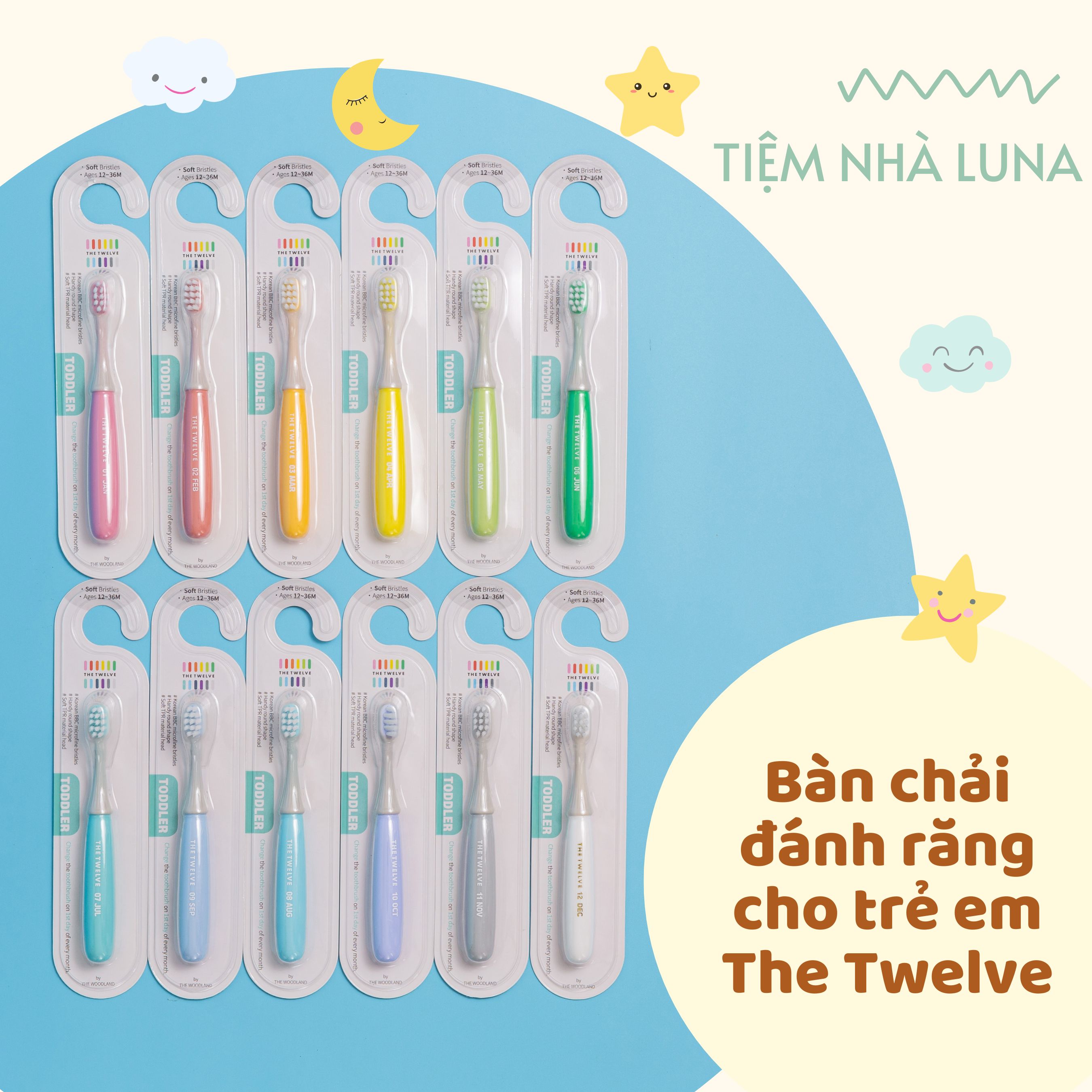 Bàn chải đánh răng Hàn Quốc cho bé THE TWELVE (màu Pastel)