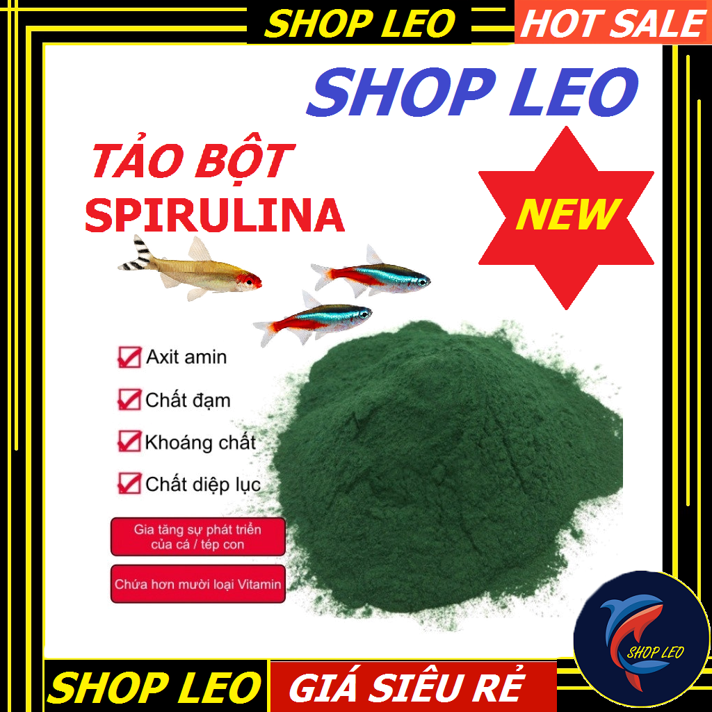 Tảo bột Spirulina 50gram,100gram-Thức ăn cá cảnh, tép cảnh - tảo nuôi artemia, bobo - cá bảy màu-shopleo