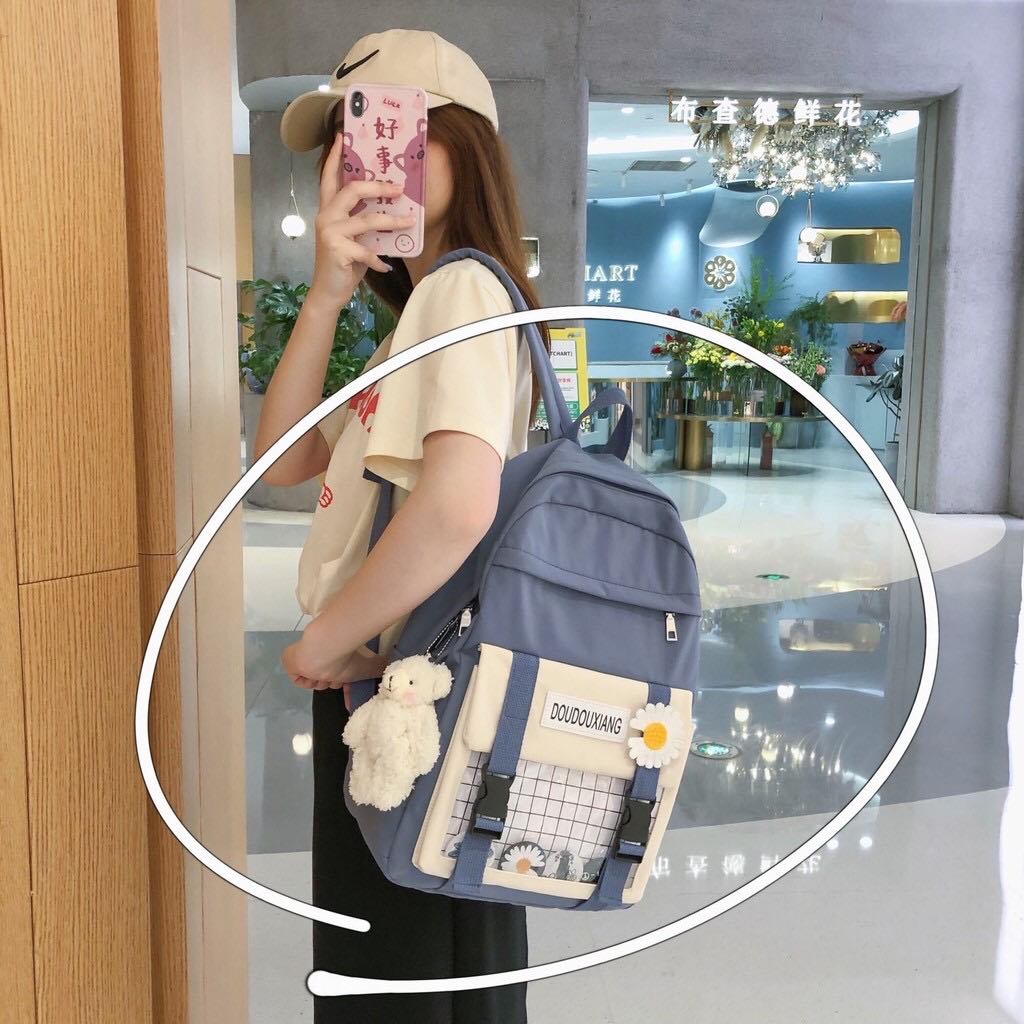 [HCM]Balo hoa cúc phối caro vải dù