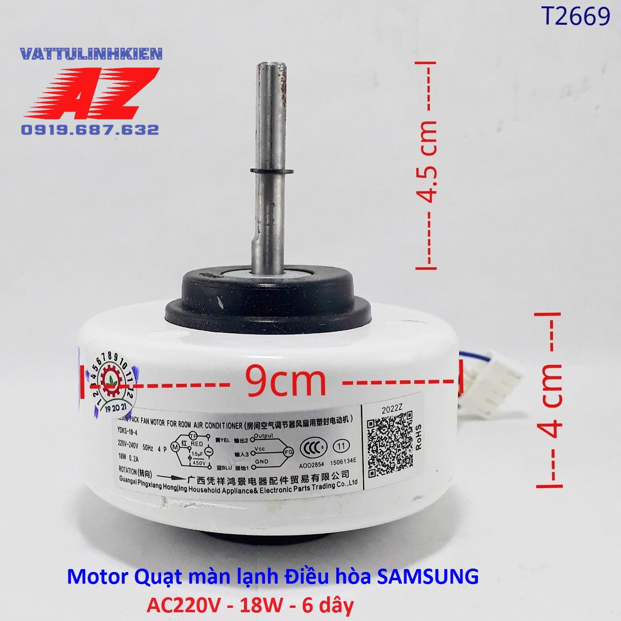 Motor quạt điều hòa samsung ac220v - 6 dây - trục 4.5 cm
