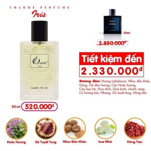 Nước Hoa Nam Iris 50ml Siêu Thơm, Dịu Mát, Quyến Rũ