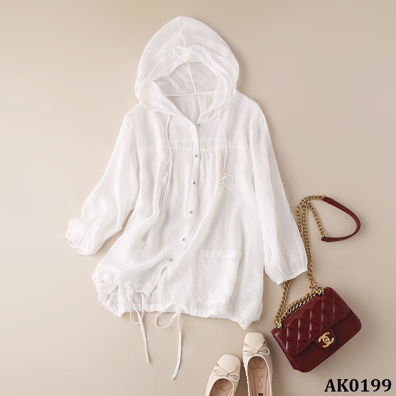 [HCM]AK0199-Áo Khoác Đi Nắng Linen Có Nón