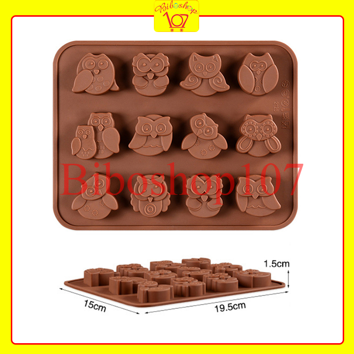 Khuôn silicon làm thạch, rau câu, socola 12 hình chim cú