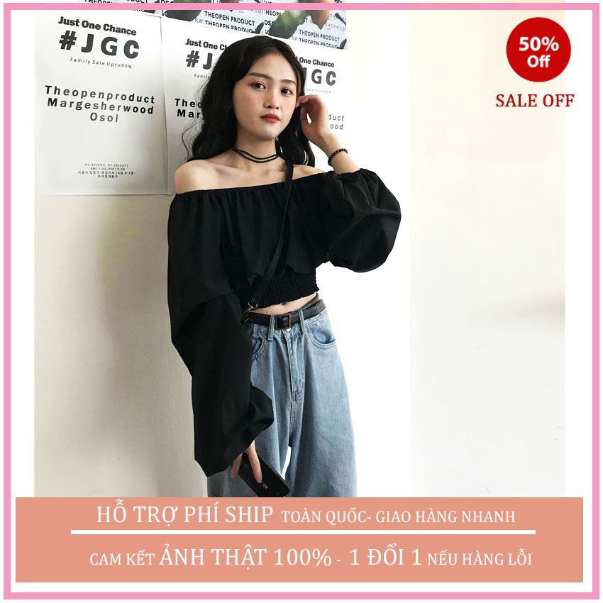 Áo Trễ Vai Bánh Bèo Nữ Áo thun phông  tay dài chất liệu lụa thô siêu mát thấm hut mồ hôi  bồng tiểu thư SIÊU HOT LZ AK01