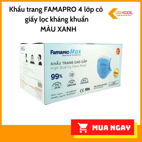 Khẩu trang Famapro Max 4 lớp màu xanh hộp 40 cái