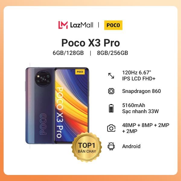 Điện thoại POCO X3 Pro (6GB/128GB  8GB/256GB) - Hàng chính hãng DGW - Bảo hành 18 tháng - Trả góp 0%