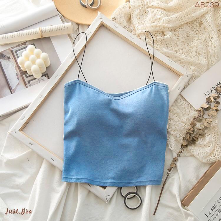 Áo bra Croptop chất liệu Cotton 2 dây mảnh sợi bún có sẵn đệm ngực freesize FLA52
