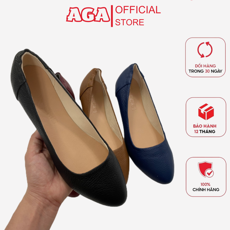 Giày Búp Bê Nữ Da Thật Êm Chân Mũi Nhọn Trơn AGA A010