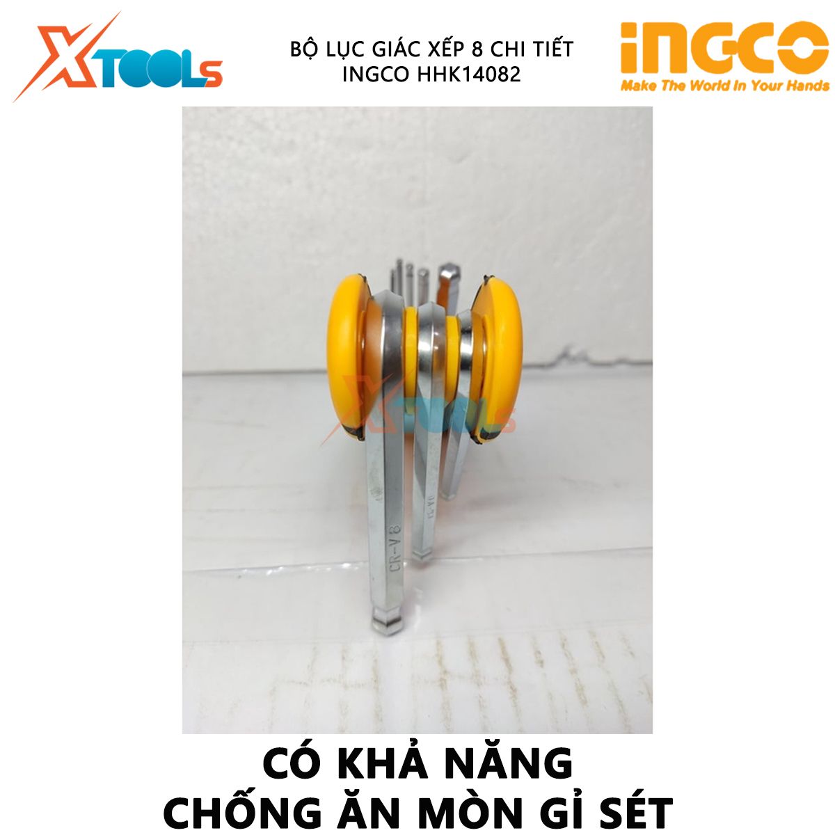 Bộ lục giác xếp 8 chi tiết INGCO HHK14082 | Bộ 8 chìa lục giác đầu tròn kích thước 2-8mm chất liệu Cr-V Chịu nhiệt và thép chrome - 96/T giúp việc vặn và mở được dễ dàng và tốn ít sức[CHÍNH HÃNG] [XTOOLs]