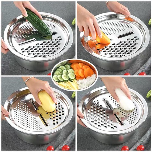 Bộ Rổ Inox Kèm Nạo Rau Củ 3 Chi Tiết-Bộ rổ chậu kèm nạo đa năng tiện lợi-bộ rổ inox kèm nạo rau củ tiện dụng