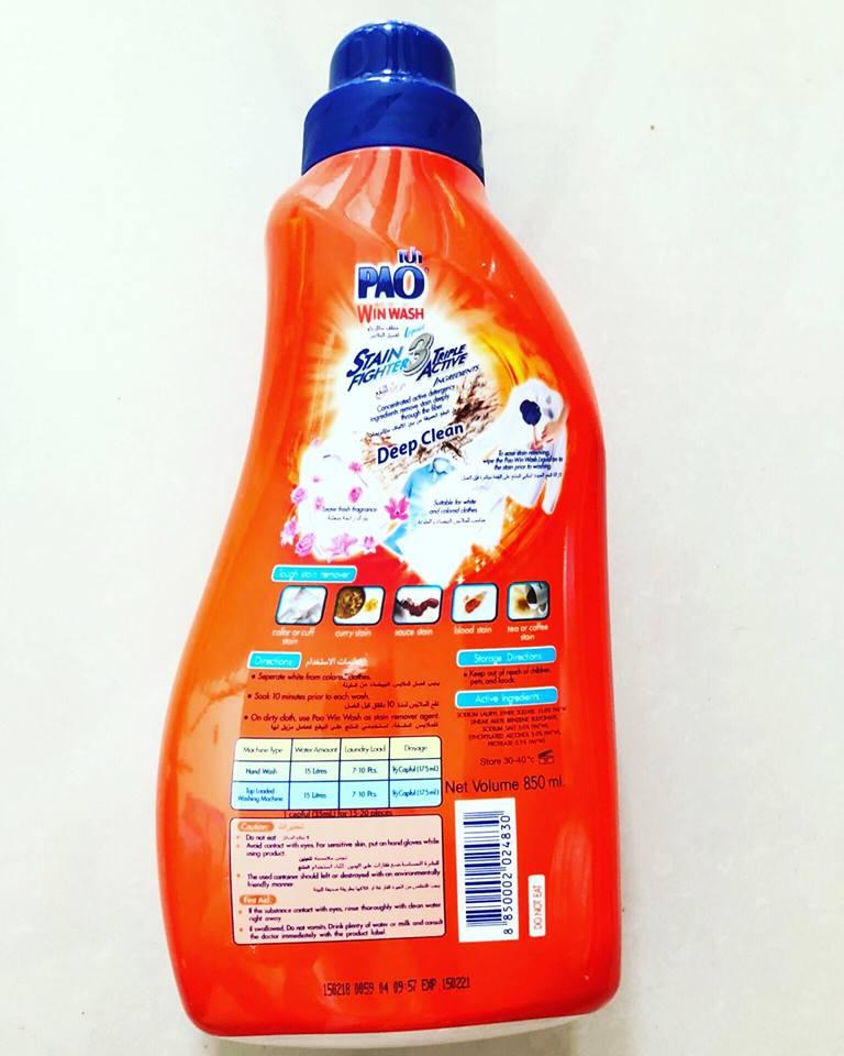 [HCM]Nước giặt Pao 850ml (chai màu cam)