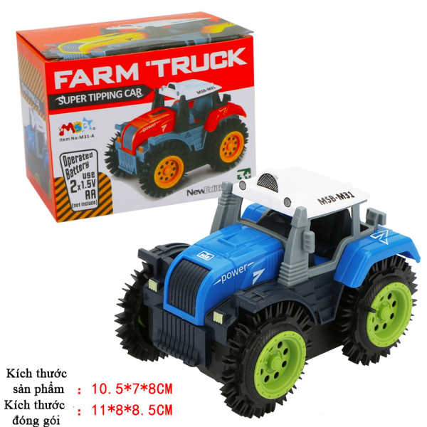 Xe ô tô đồ chơi chạy pin,xe tải nông trại cho bé, chạy bằng pin tiểu (màu xanh bánh xanh -chưa kèm pin) nhựa ABS an toàn