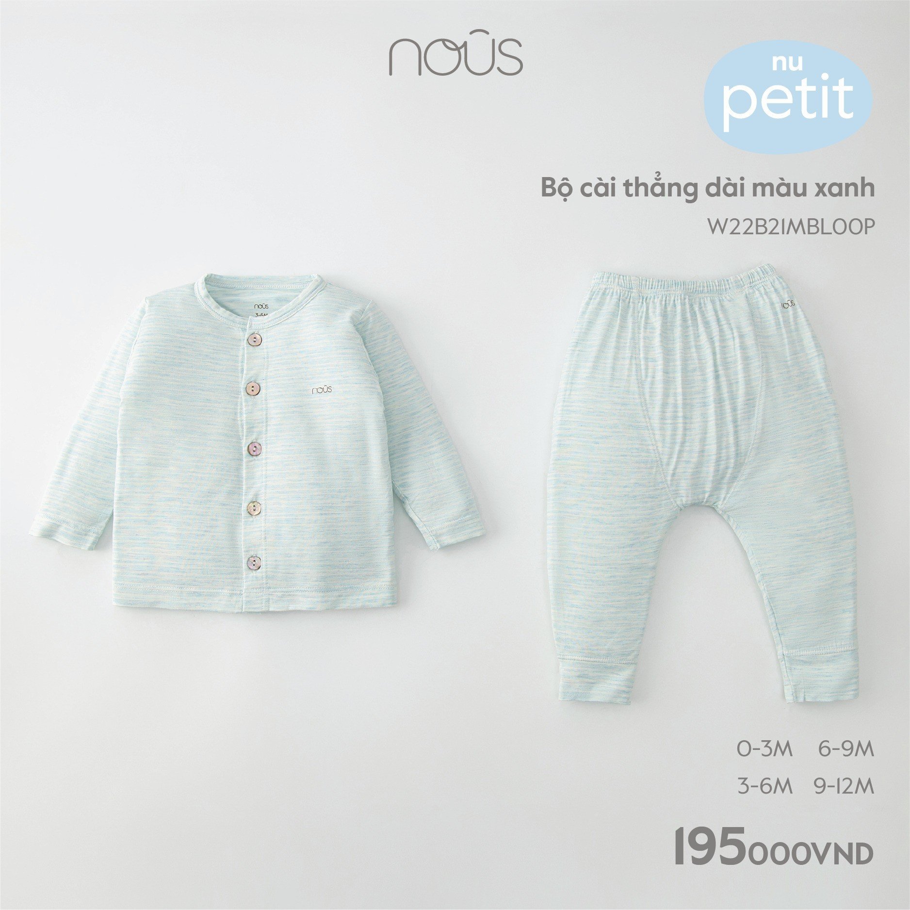 Bộ dài tay cài thẳng Nous 0m - 12m