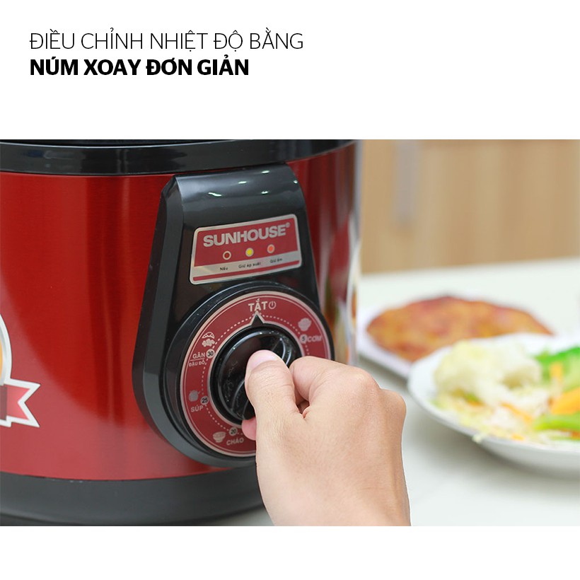 [Mã ELMALLCOIN hoàn 5% xu đơn 500K] Nồi áp suất điện đa năng SUNHOUSE SHD1552đỏ