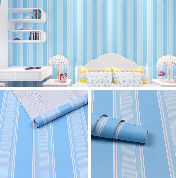 Cuộn 5m giấy dán tường Sọc xanh dương khổ 45cm