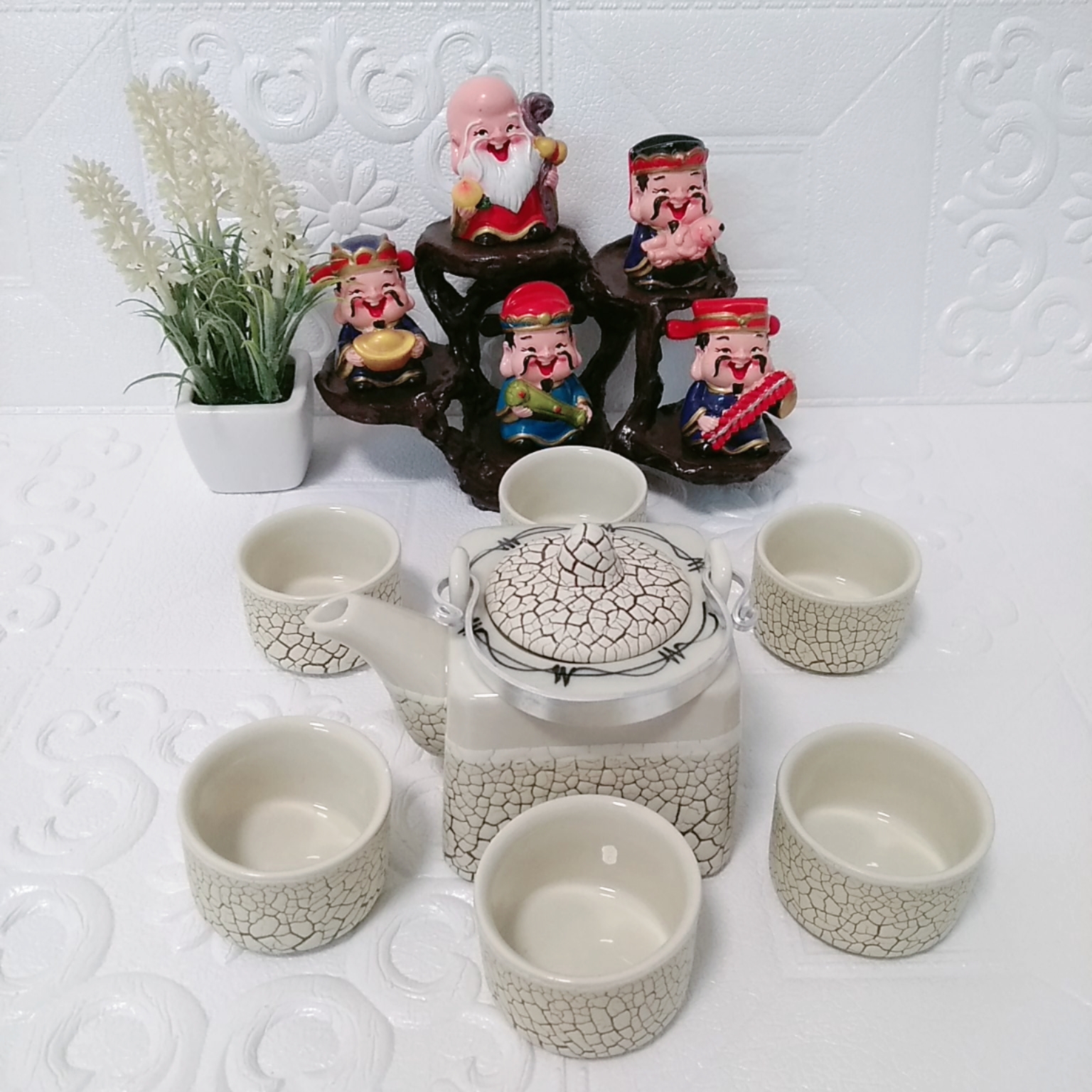 BỘ ẤM CHÉN TRÀ BÁT TRÀNG MEN RẠN RV1
