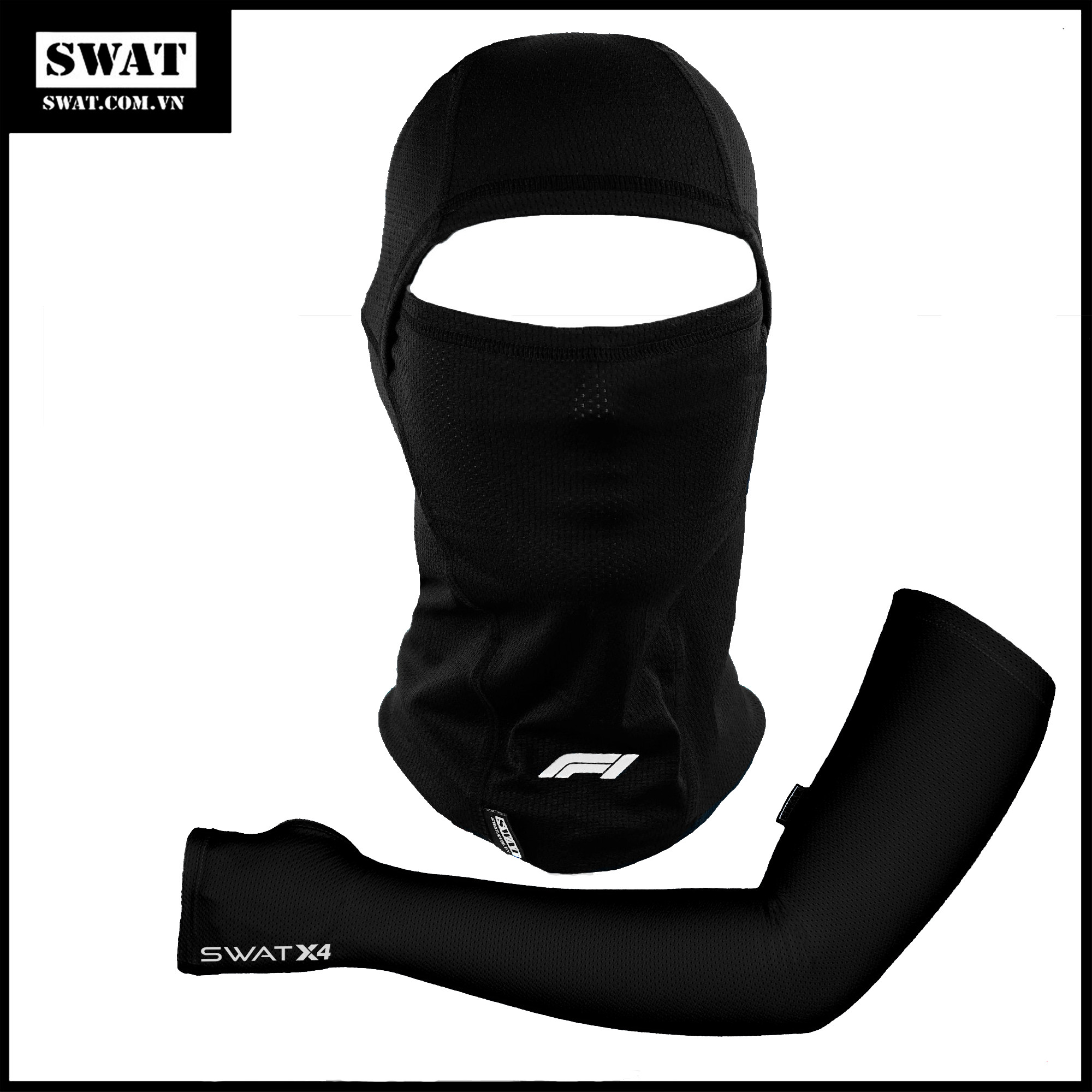 Combo chống nắng siêu hot khăn trùm đầu SWAT F1+ ống tay X4 xỏ ngón vải
