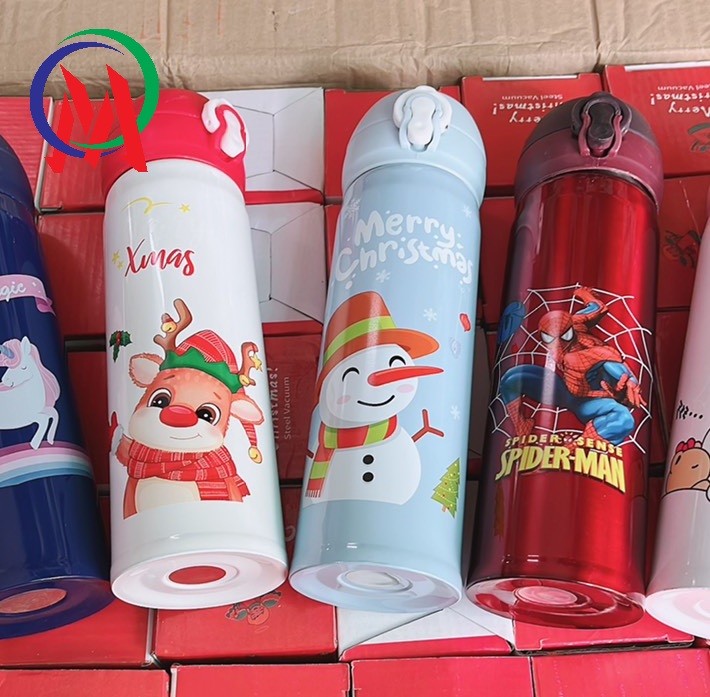 [HCM]Bình nước giữ nhiệt hoạt hình nút bấm 500ml