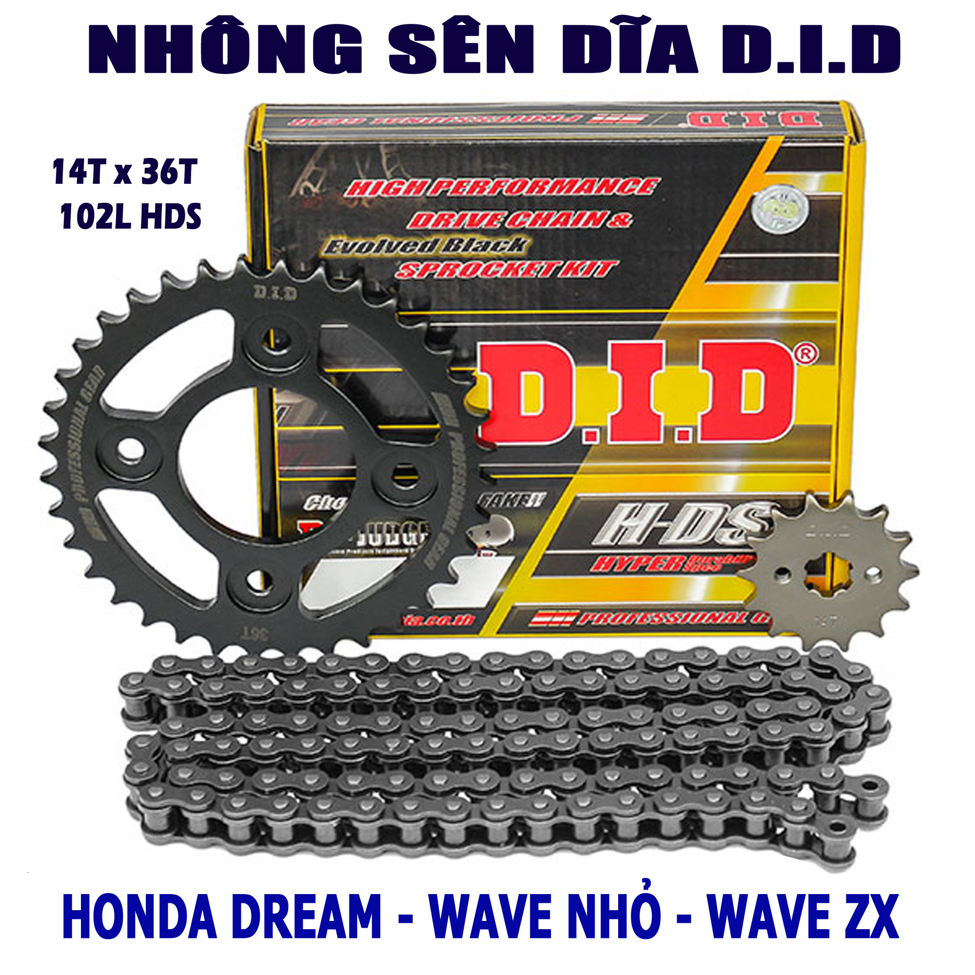 Nhông sên dĩa Honda Dream, Wave ZX, Wave nhỏ – Sên đen 10ly DID HDS ( Thái Lan )