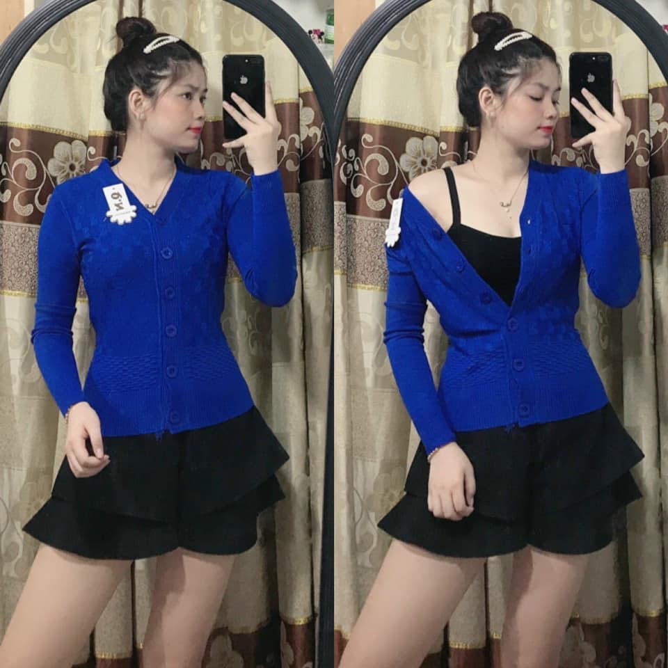 Áo khoác len tay dài nữ cổ tròn 6 nút nhiều màu