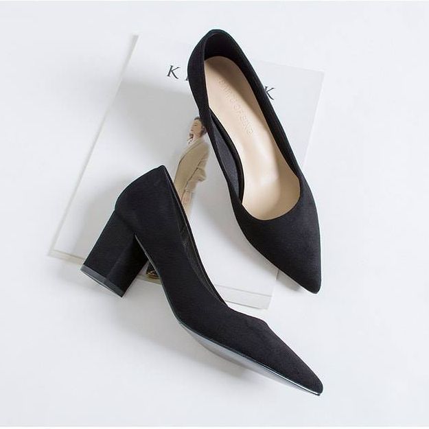 Giày cao gót da lộn đế vuông 6cm. Giày công sở siêu êm.