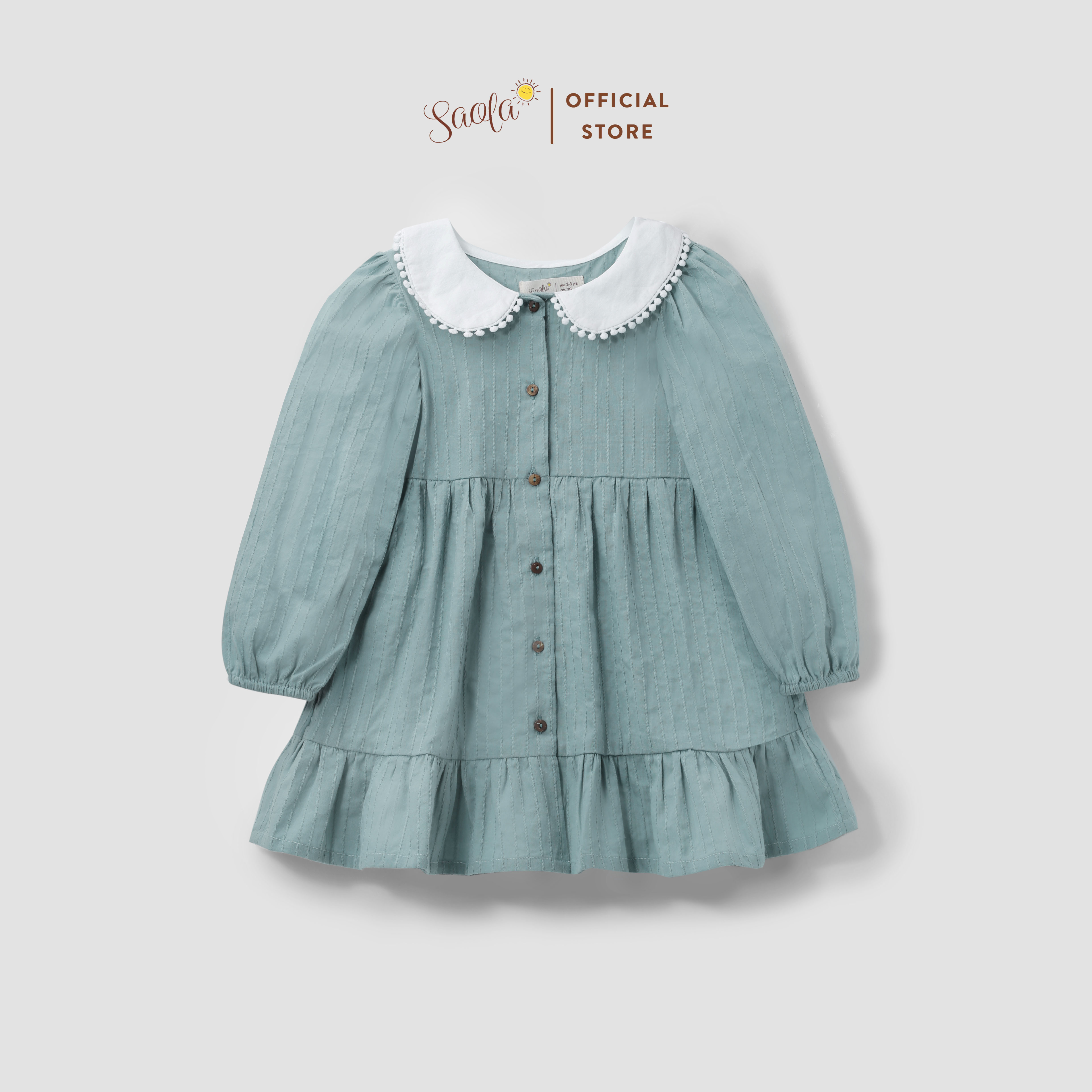 Cotton Long Sleeves Dress For Baby Girls with Coconut Buttons - Doris Dress  - DRC027 & DRC028 - SAOLA KIDS CLOTHING