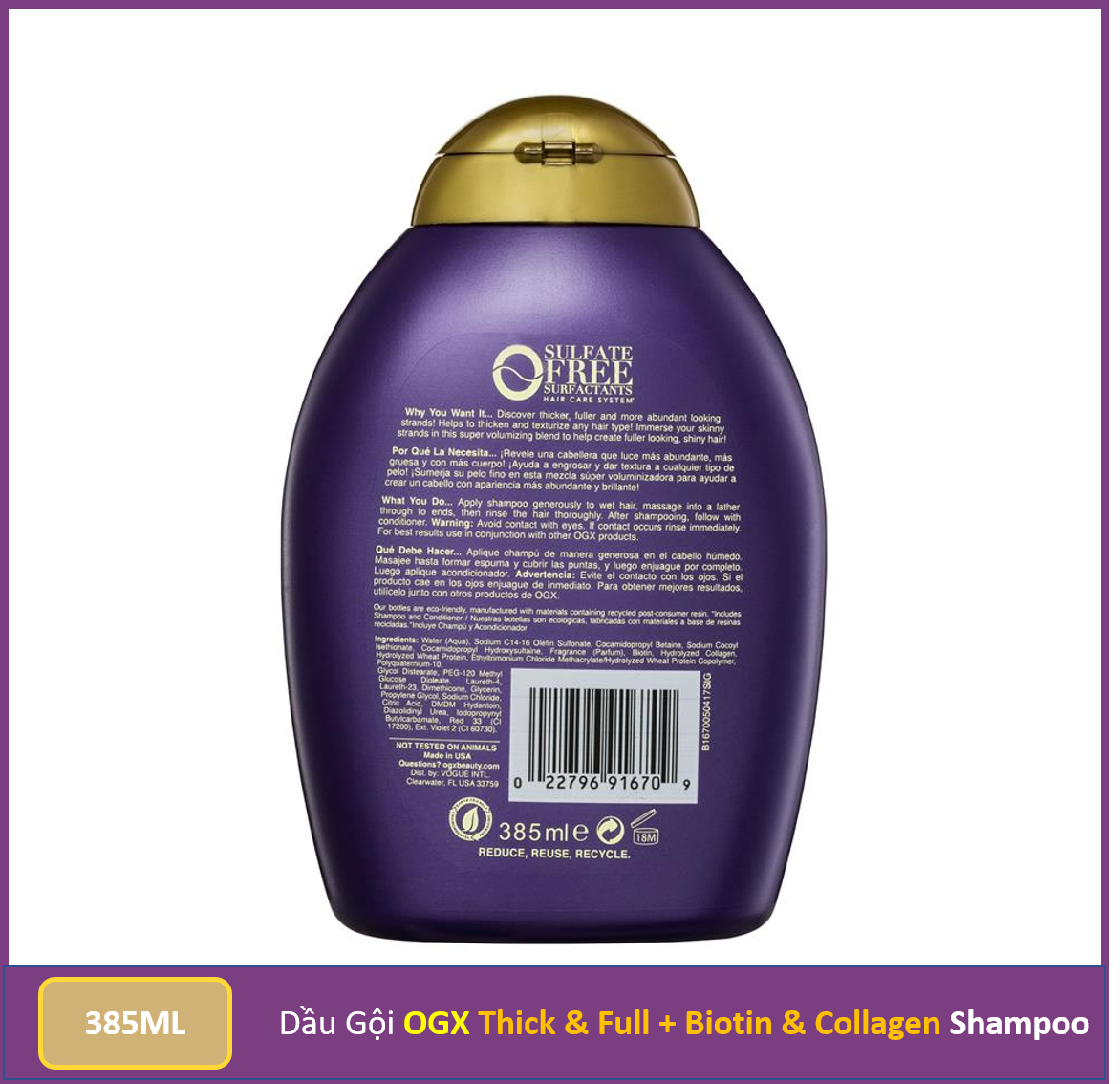 Dầu gội/xả OGX Thick & Full Biotin & Collagen Volumizing Shampoo 385ml