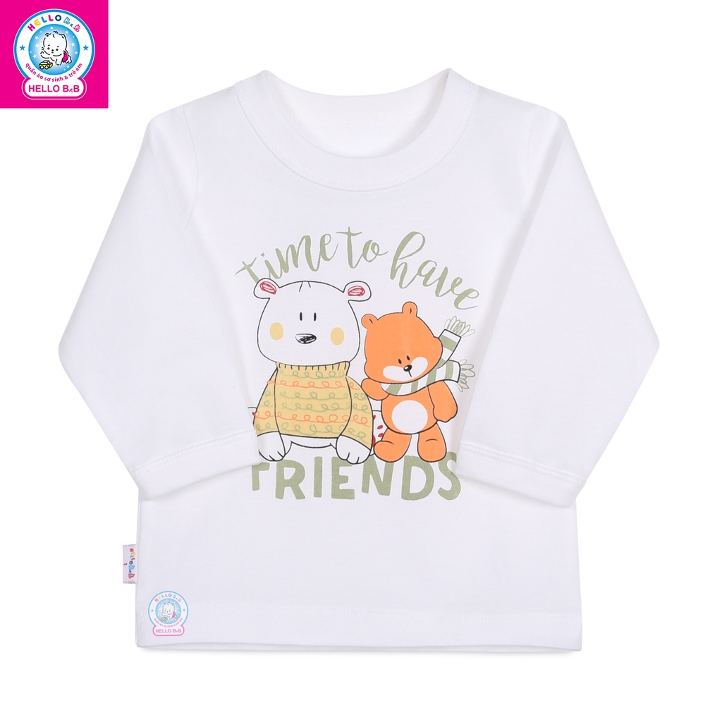 ÁO TAY DÀI TRẮNG CHO BÉ HELLO B&B (thun cotton 100%)