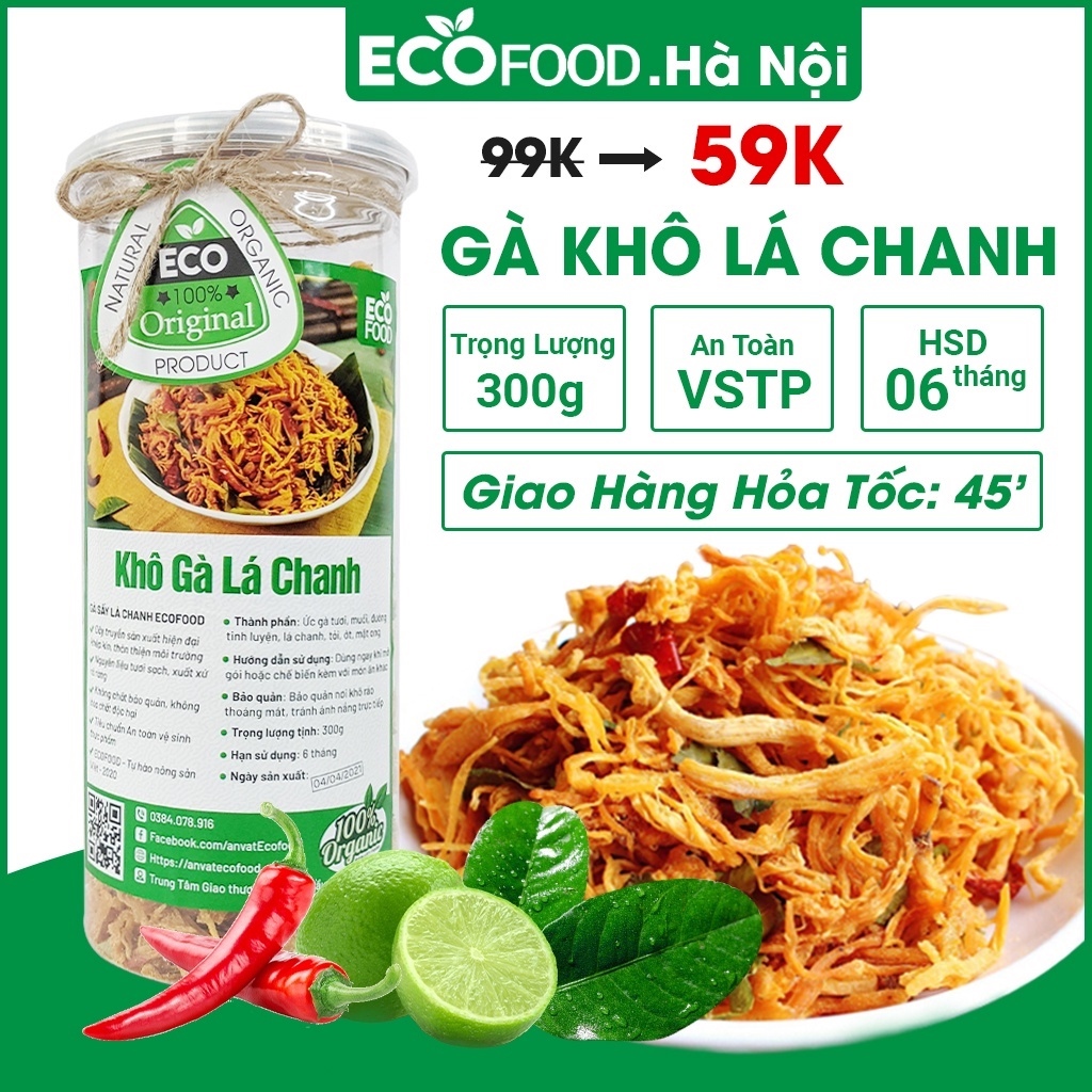 HOT SALE Gà khô lá chanh 300G Ecofood khô gà nhà làm cay ngon đồ ăn vặt an toàn vệ sinh thực phẩm