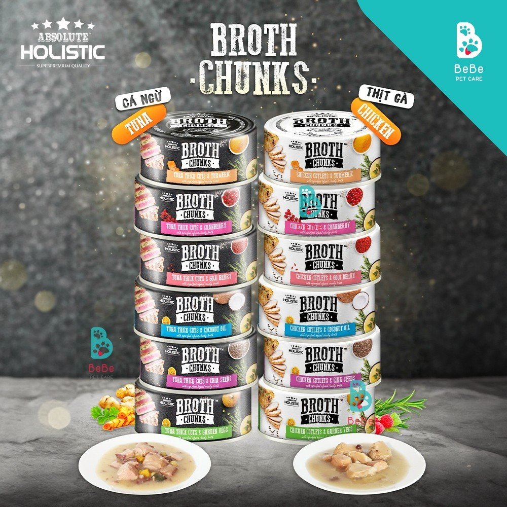 Pate ABSOLUTE HOLISTIC Broth Chunks Dùng Chung Cho Chó Mèo
