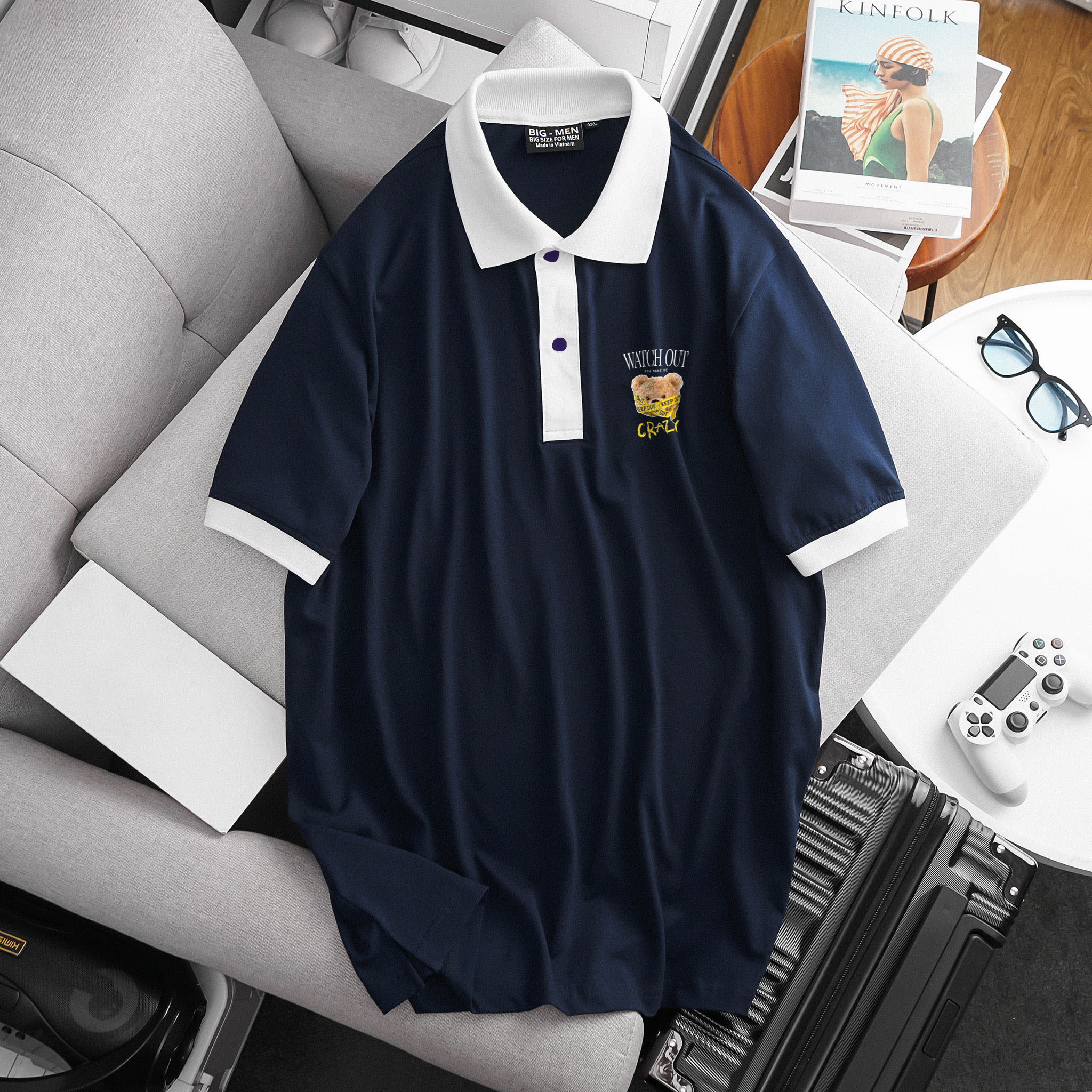 Áo thun polo bigsize nam phối màu in hình đẹp