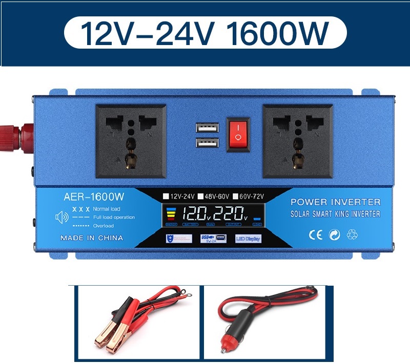 Bộ kich điện 12v-24v lên 220v 1600w Sóng Sin- Điện vào từ 12v đến 24v - CÓ LCD HIỂN THỊ