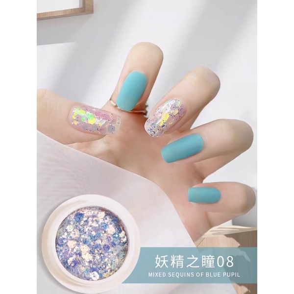 Nhũ vảy cá nail kim tuyến đắp móng ( set 8 hũ)