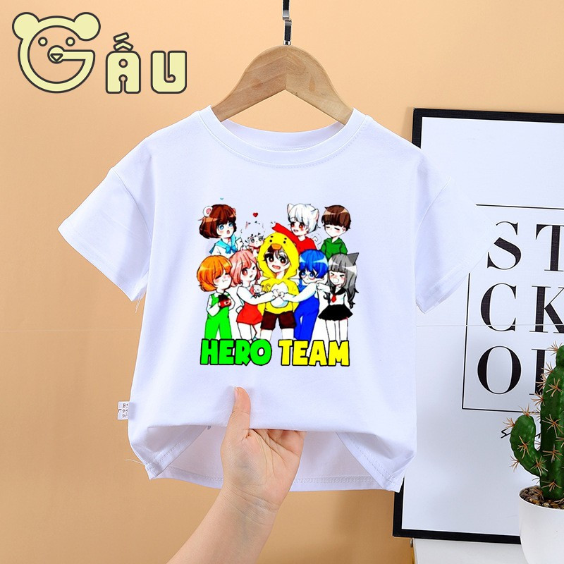 áo thun bé trai 5-80 kí, áo phông bé trai- bé gái in hình Hero Team chất cotton mịn mát giá sĩ