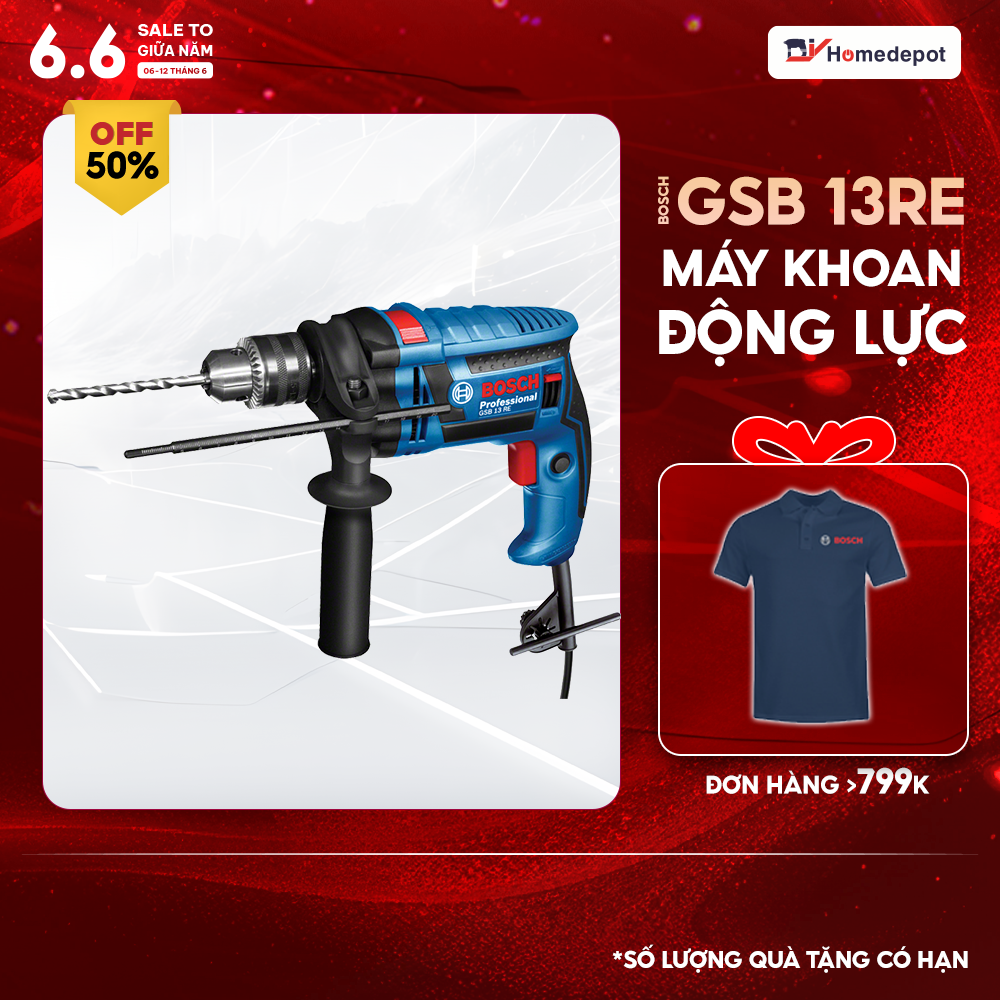 Máy Khoan Động Lực Bosch GSB 13 RE 650W, Bảo hành điện tử 12 tháng