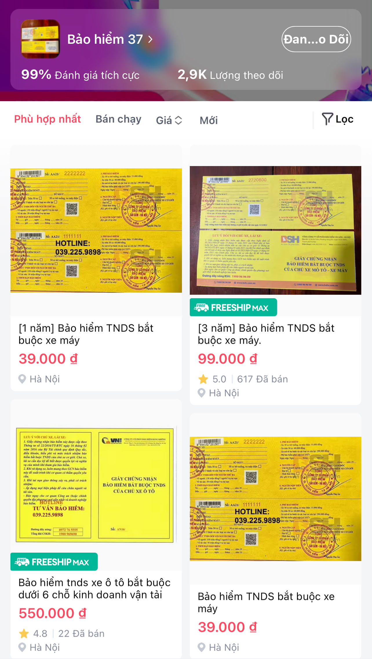 [2 năm kèm tai nạn] Bảo hiểm TNDS bắt buộc xe máy