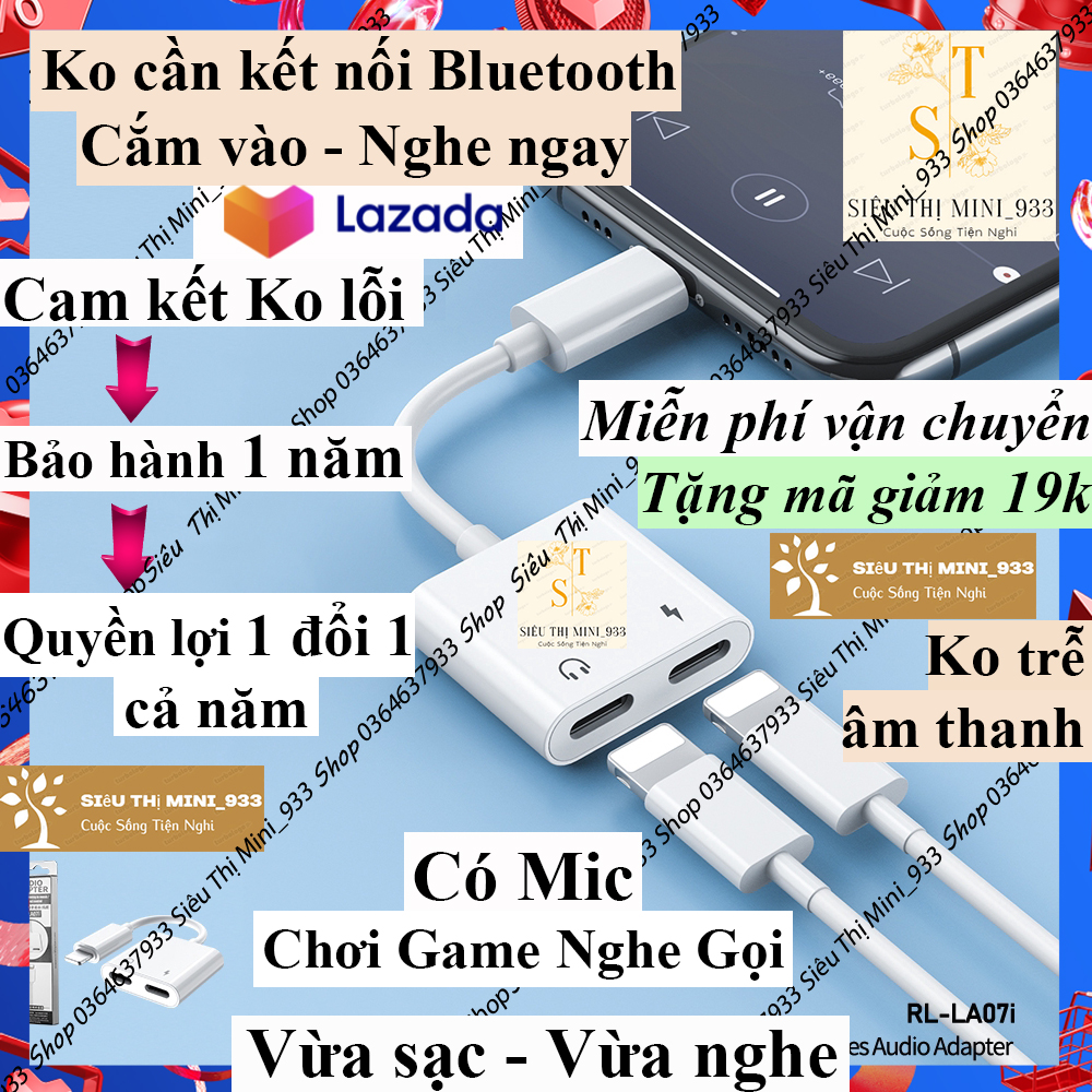 Jack chuyển đổi vừa sạc vừa tai nghe chia 2 cổng lighning Có Mic chơi Game loại Giắc chuyển đổi âm thanh dùng cho iP ko trễ tiếng 1 đổi 1 trong 12 tháng Bộ jack chuyển đổi chơi Pubg cắm tai nghe dành cho IPhone 2 trong 1 Bh 12Tháng
