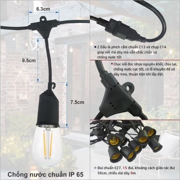 Dây Đuôi Đèn Kín Nước Nước Thả Ngoài Trời - Đèn Led Thiên Vân