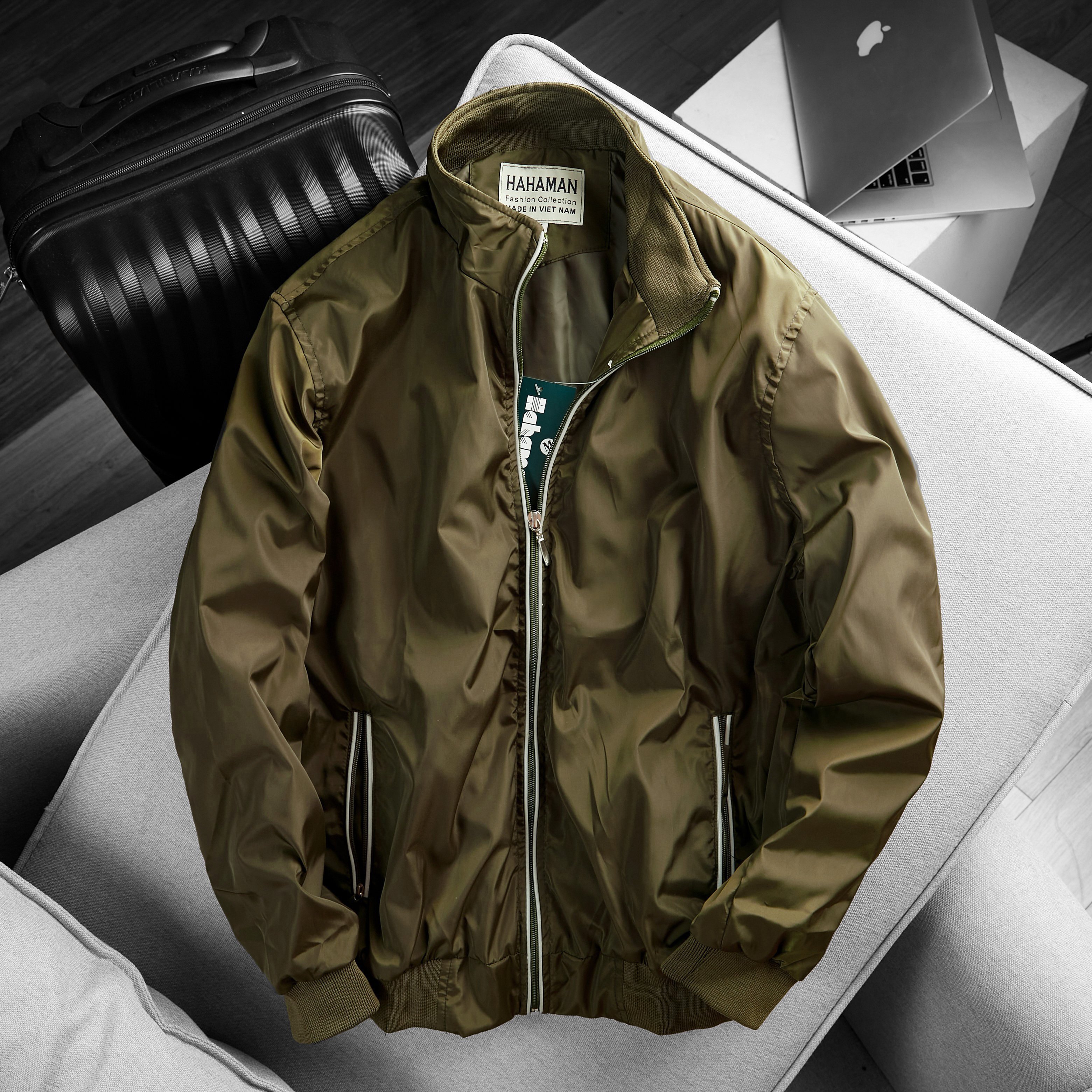 HAHAMAN Áo khoác dù dạ quang 2 lớp cao cấp cổ đứng AKD01003