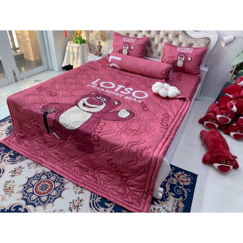 Bộ drap ga thun ý 5D mẫu gấu hồng